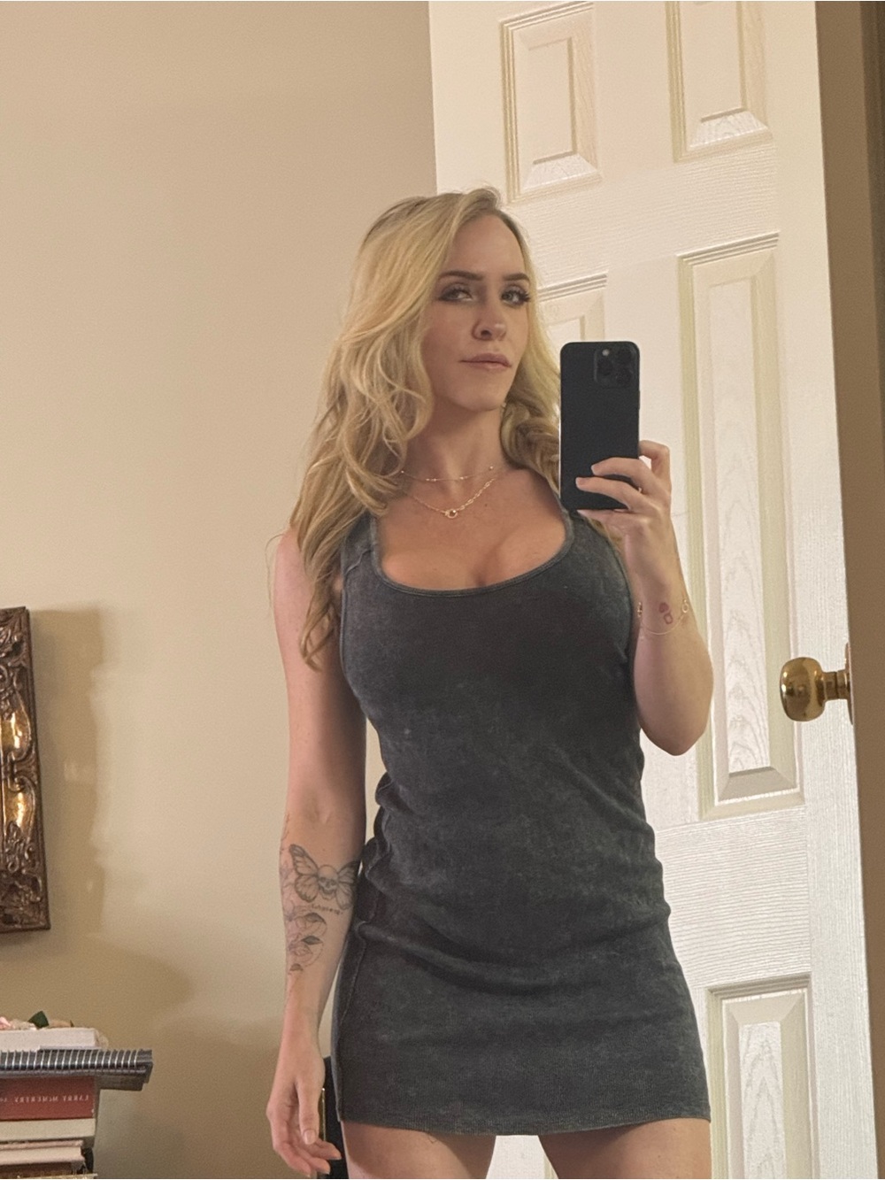 Sleeveless Scoop Neck Tank Dress - Charcoal Gray